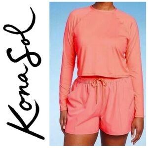Kona Sol Swim Top Coverup Coral UPF 50 cropped rash guard vacation beach XL 16